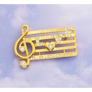 Vintage Avant Garde Musical Motif with Clear Rhinestone Brooch - S14